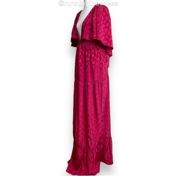NWT Free People Cha Cha Maxi Dress In Red Cape Sleeve Empire Waist Size Medium - Picture 4 of 16